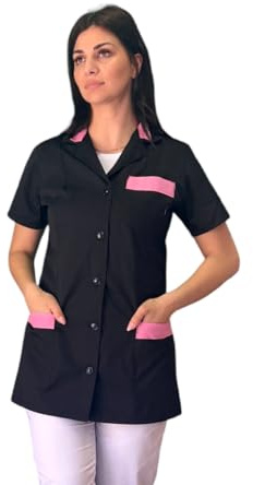 tessile astorino Camice da Lavoro Donna per Maestra Asilo Scuola Materna Imprese di Pulizie Alimentari Macelleria Divisa Bicolore Personalizzata con Nome (Nero e Rosa, XXL)