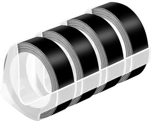 NineLeaf 4 Packung Ersatz für Dymo S0898132 521209 3D Kunststoff Prägebändern 12mm x 3m Weiß auf Schwarz Bänder Schriftband für Office Mate II 1540 154000 Organizer Xpress Pro 1575 Beschriftungsgerät
