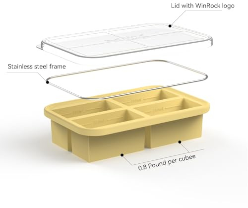 Winrock Super Ice Cube Tray 2 Cup X 2 Portions Big Silicone Freezing Mold with Lid, for Soup&Meal, Prep Food Leftovers Freezer Storage Container, 2Pack