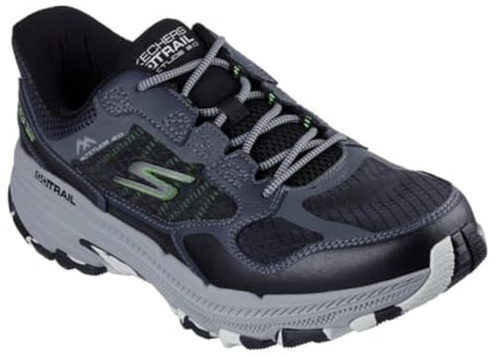 Skechers Men's Go Run Trail Altitude 2.0 Rocky Hill Slip-On Sneakers, Black and Gray Leather/Textile, 11 UK