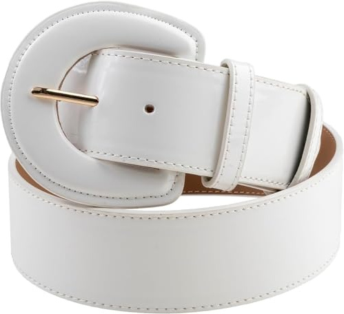 Theaque Ampia cintura in pelle verniciata da donna con fibbia quadrata larga e occhielli a vita alta per abito, Bianco 1, Taglia unica