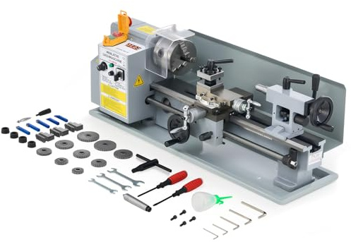 CREWORKS 550W Mini Tour à Métaux d'Établie 180x350mm 7x14 Haute Précision avec Mandrin à 3 Mâchoires et Vitesse de Broche Max. 2500 tr/min Écran LCD pour Filetage Tournage Perçage