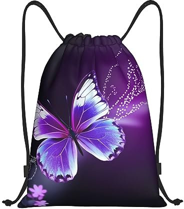 Rucksack Mit Kordelzug Schöner Lila Schmetterlingsdruck Turnsack Kinder Schultertasche Verstellbar Gymnastikbeutel, Für Yoga, Strandurlaub, 36x42cm