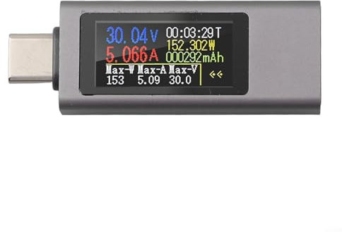 Zilimontt KWS-2302C USB Tester Meter Voltage Tester 240W USB-C Power Meter Voltmeter 12A PD DC Voltmeter Mobile Phone Charging Tester PD Battery Power Bank Capacity Ammeter