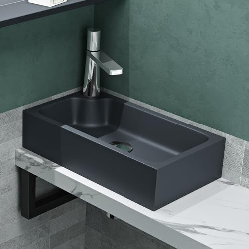 Mai & Mai Vasque Rectangulaire à Poser 46x26x11cm sans Trop-Plein | Lave Mains, Perçage Robinet, Résine, Format Compact pour WC d'Invités, Colossum101