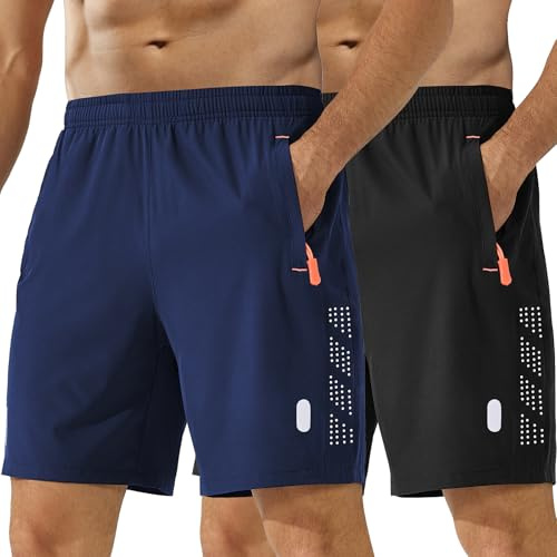 kuzwufs Herren Sporthose Kurze Atmungsaktive Gym Fitness Hosen Dry Fit Lauf Shorts Training Funktionsshorts Mit Reißverschlusstaschen 2er Pack