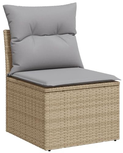 vidaXL Trädgårdsoffset med kudde 10 pcs Beige Poly rattan, Trädgård och terrass, modern modulär utemöbelset, lätt rattansoffa, väderresistent loungesoffa