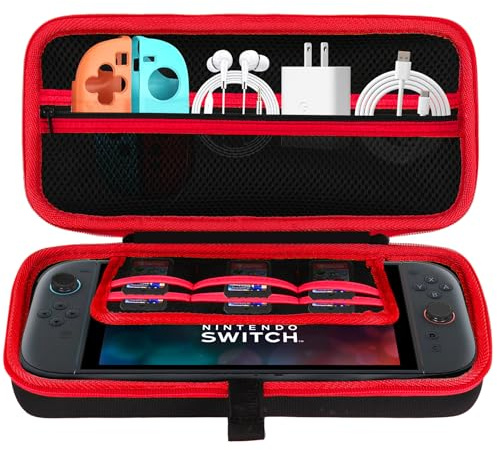 Lebakort Dur Étui Housse Cas Compatible avec Nintendo Switch 2 (Noir + Rouge)