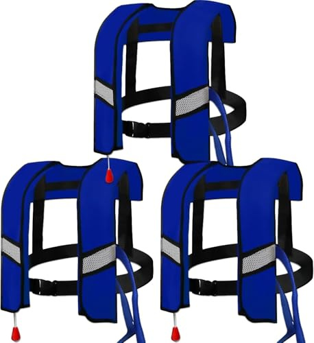 3-Pack Life Jackets for Men Women - 150N Automatic Inflation Swim Vest with Reflective Strips & Safety Buckle ~ Lightweight &Breathable