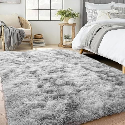 JhavexToy Lusso Moquettes Peloso Gradiente Camera da Letto 60 x 120 cm Moquette Antiscivolo Soggiorno, Moquette Morbido Camera da Letto, Moquettes Camera Bambini - Acqua Grigio
