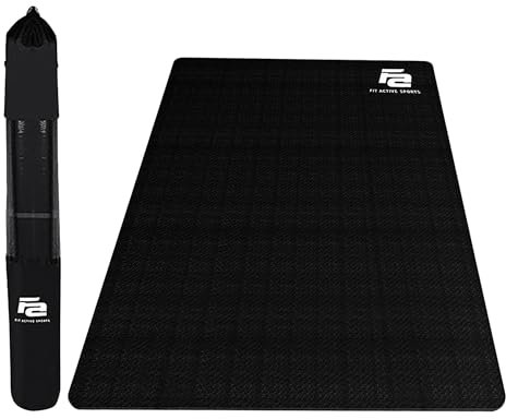 Fit Active Sports Oversized 6’ x 4’ Extra Large Workout Mat with Carry Bag & Straps — Heavy-Duty, Non-Slip Exercise & Equipment Large Mat for Home Gyms, Lifting & Training, Roll-Up | Black