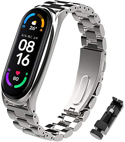 BDIG Cinturino per Mi Band 6 Cinturini Metallo in Acciaio Inossidabile MiBand 5 Bracciale di Ricambio Braccialetto con Links Strumento di Rimozione da Polso Sostitutivo Wristband Cinturini Mi Band 6/5