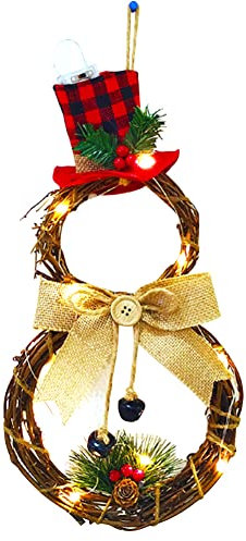 Warmiehomy Christmas Wreath LED Decorative Wreath, Artificial Snowman Door Wreath Garland Christmas Decoration for Front Door Xmas New Year Home Holiday Decor Gift