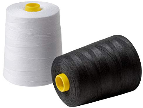 Filo da Cucito Bianco e Nero – 2 Grandi Bobine da ben 9000 metri (18000 m totali) per Macchina da Cucire e Tagliacuci – Filato in Poliestere per Cuciture – Colore Bianco e Nero – Altezza 12 cm