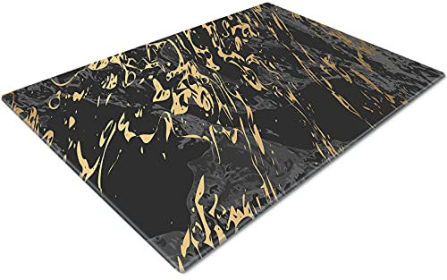 Glass Chopping Board 50 x 40 | Kitchen Worktop Protector | Multifunctional Cutting Board | Work Top Savers | Kitchen Accessories | Extra Large | Gold Black Effect