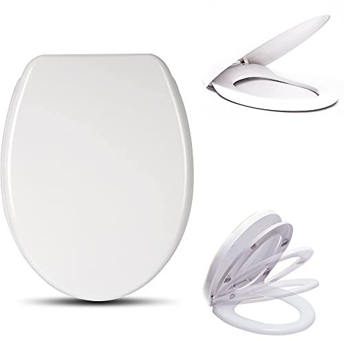 WC Sitz, O-Form Toilettensitz mit Absenkautomatik, Antibakterielle PP Klobrille, Einfache Installation und Reinigung (430mm X 368mm)