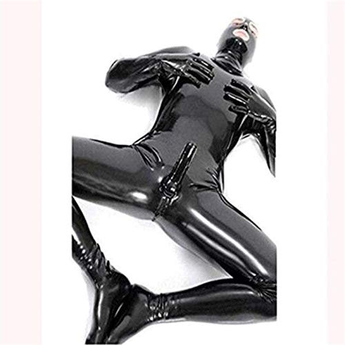 SMGZC Glänsande overall för män, svart läder, kattkostym, helkropp, män, sexig, latex, snäv, dragkedja, jumpsuit, gummikläder, svart, XXL
