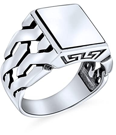 Herren Personalisiert Anpassbare Kubanische Kante Link Kette Initiale Monogramm Flach Rechteck Siegel Ring Für Männer .925 Sterling Silber Handgefertigt In Der Türkei