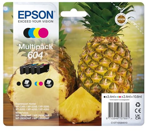 Epson Orginal 604 Tinte Ananas Multipack 4-farbig Standard, XP-2200 XP-2205 XP-3200 XP-4205 WF2910DWF WF2930DWF WF2950DWF, ReadyPrint Flex-Tintentarife