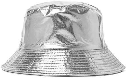 JAZTAKU Fashion Holographic Bucket Hat Fishing Hat Trendy Hip Pop Sun Cap for Men Women Silver Hat