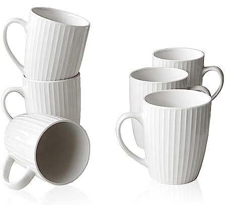 MIWARE 11 Ounce Porcelain Mugs, Set of 6 Coffee Mugs for Tea, Milk, Hot Cocoa, White