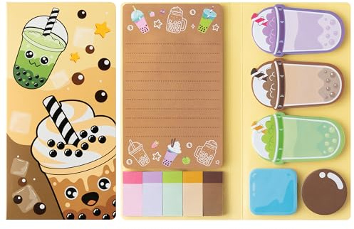 GROBRO7 550 Blätter Sticky Notes Set Milk Tea Selbstklebe-Notizblock Set, abnehmbare Adhesive Memoblöcke Kawaii Klebrige Tabs Page Markers für Kids Haus Büro Schule Zubehör Studenten Lehrer Geschenke