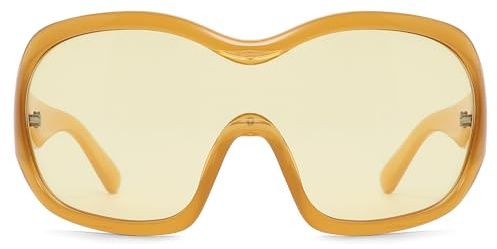 TYA Oversized Trendy Wrap Around Sunglasses for Women Men - Cool Concert Yellow shades 2000s Retro Round Big Shield Glasses