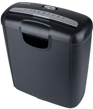 Pavo - Premium Aktenvernichter bis zu 6 Blatt, Streifenschnitt, Kreditkartenvernichter mit Papierkorb, 10 l, Schwarz, 8029310