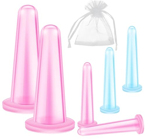 Coppette massaggio viso, 6 Pz Set Coppettazione Viso Silicone per Viso face cupping viso coppettazione massaggio coppette viso per Viso Corpo Collo schiena Tazza per Massaggio Occhio Kit