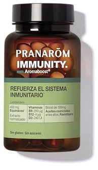 PRANAROM - Aromaboost Immunity - Suplemento Alimenticio - Apoya el Sistema Inmunológico - Equinácea - Vitaminas B9 B12 D3 - Aceite Esencial de Ravintsara - 60 Cápsulas
