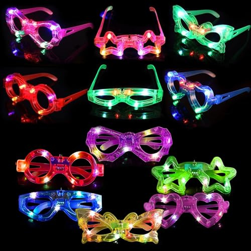 Occhiali LED Party, 12 Pezzi Occhiali Luminosi per Feste Occhiali Fluo Festa Discoteca Occhiali Fluorescenti per Halloween, Compleanno, Carnevale, Natale