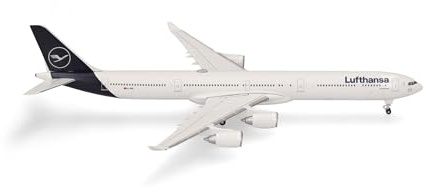 Herpa Flygplansmodell Lufthansa Airbus A340-600, miniatyr i skala 1:500, samlarobjekt, flygplansmodell utan ställ, metall