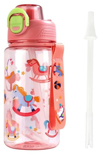 MHwan Trinkflasche Kinder, 600ml BPA-Frei, Robuste, Auslaufsicher mit Strohhalm, Schöne Kinder Wasserflasche für Schule, Reisen, Tragbar