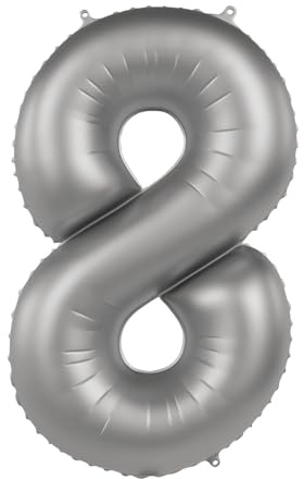 Folat 10478 Zahlen Luftballon Silber Folienballon Zahl 8 - Moonlight Silver - Satin Gloss - 86 cm - Party Deko Ballon für Kinder Geburtstag Jubiläum, zum Befüllen mit Helium geeignet