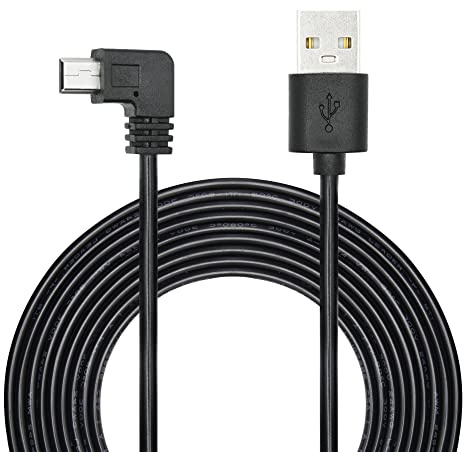 Right Angle Dash Cam Power Cord 11.5FT,90 Degree Mini USB Charging Cable 24AWG, Power Only, Not Compatible with Garmin Devices
