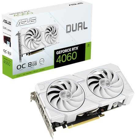 ASUS Dual GeForce RTX 4060 EVO White OC Edition 8 Go GDDR6 (PCIe 4.0, 8 Go GDDR6, DLSS 3, HDMI 2.1a, DisplayPort 1.4a, design de ventilateur Axial-Tech, technologie 0dB, double BIOS, technologie