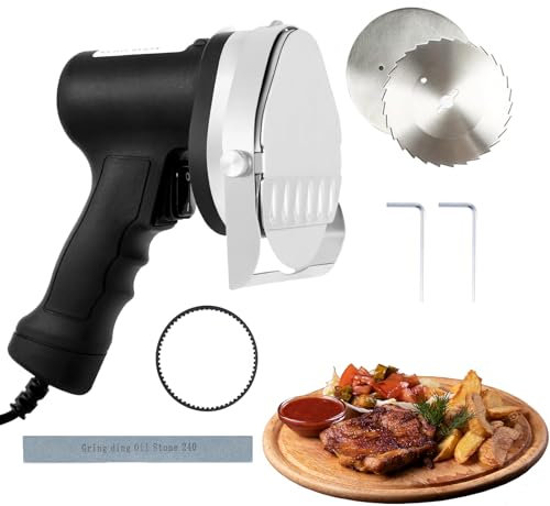 Affettatrice elettrica per Kebab 80 W, Coltello per Kebab Shawarma con 2 Lame, Regolazione Spessore 0-8 mm, 2800-3000 Giri/min, affettatrice giroscopica in Acciaio Inossidabile a velocità variabile
