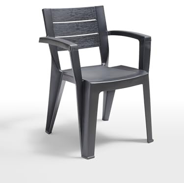 Tomaino - Lot de 6 chaises de jardin en plastique maya - empilables avec accoudoirs et dossier à lattes - Chaise de jardin pour extérieur, terrasse ou bar - Noir