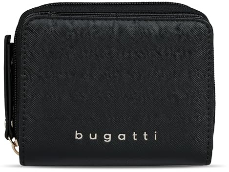 bugatti Ella kleines Portemonnaie für Damen, Frauen-Geldbeutel in Saffiano-Art aus Kunstleder, Damen-Geldbörse in schwarz