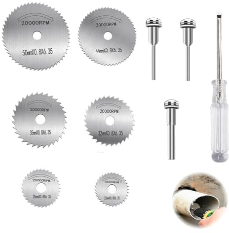 Hochgeschwindigkeitsstahlklingen für Multifunktionswerkzeuge für Rotationswerkzeug, 10 Stück HSS Mini Kreissägeblätter, 6 Größen für Holz, Kunststoff, Kupfer, Alu, weiches Metall, Dremel-kompatibel