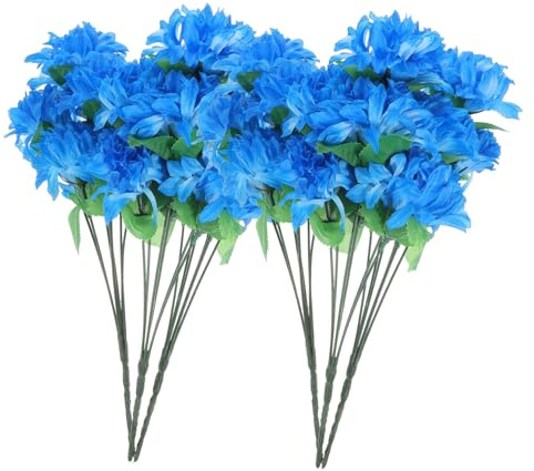 HEALLILY Künstliche Chrysanthemen-Blumenstiele für Friedhof, Grabdekoration, künstlicher Herbst-Chrysanthemen-Bouquet in Blau, realistische Gedenkblumen, für den Außenbereich, Garten und Balkon