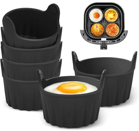 6Pcs Ramekins for Air Fryer, Silicone Air Fryer Egg Poacher Ramekins | Non Stick Egg Poacher Cup with Handles for Poached Eggs, Muffins, Cupcakes, Custard, Pudding, and Everyday Air Fryer Cooking