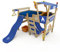 Wickey Hochbett mit Rutsche Crazy Smoky Kinderbett 90 x 200 Spielbett Kinder mit Lattenboden und viel Zubehör, Polizeibett, Blaue Plane + Blaue Rutsche