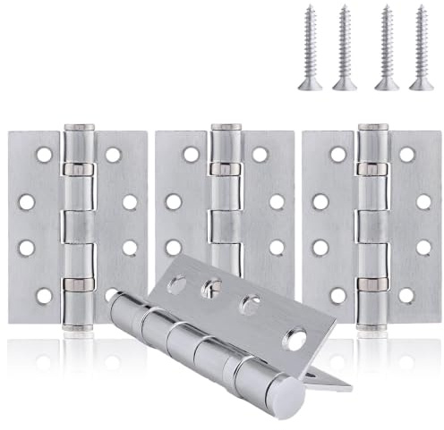 XFORT 4 Inch (100mm) Ball Bearing Door Hinges in Satin Chrome, Internal Door Hinges for Wooden Doors - 4 Pack
