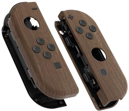 eXtremeRate Joycon Case & Buttons, DIY-Ersatz Gehäuse & Ersatzknöpfe Tasten, Grips Shell Hülle Umbau Set für Nintendo Switch/Switch OLED Joycon Controller-Holz Optik [KEIN Joy Con]