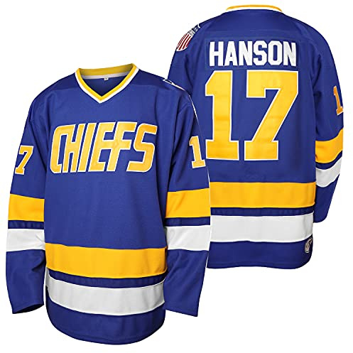 Hanson Brother 16 Jack 17 Steve 18 Jeff Charlestown - Camiseta de hockey para hombre, azul (17 Blue), XX-Large