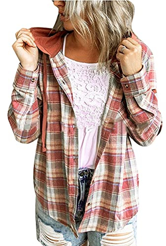 Surakey Surchemise Femme Veste a Carreaux,À Capuche Femmes Chemise Carreaux Manches Longues Shirt Blouse Oversized Chemise Bucheron Western Décontracté Chic Top - Automne