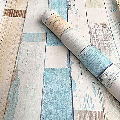 Lependor Selbstklebend Holztapete Tapete, Holzmaserung Schälen und aufkleben Selbstklebende Tapeten Bedrucktes Stick Papier Einfach aufzutragen Regal Schublade Liner Rollen - 0.45 x 10 m, See Grün