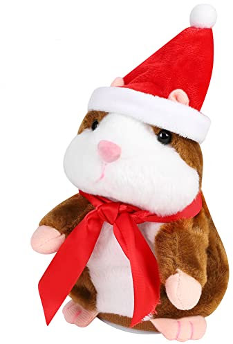 Talking Hamster Toy Repeats What You Say Electronic Plush Hamster Doll Talking Dancing Shaking Recording Animals Doll with Hat Scarf Funny Sound Recording Toy for Christmas Birthday New Year Gift
