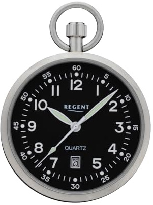 REGENT Taschenuhr Stahl ⌀ 43mm Quarzwerk flaches Mineralglas P-777